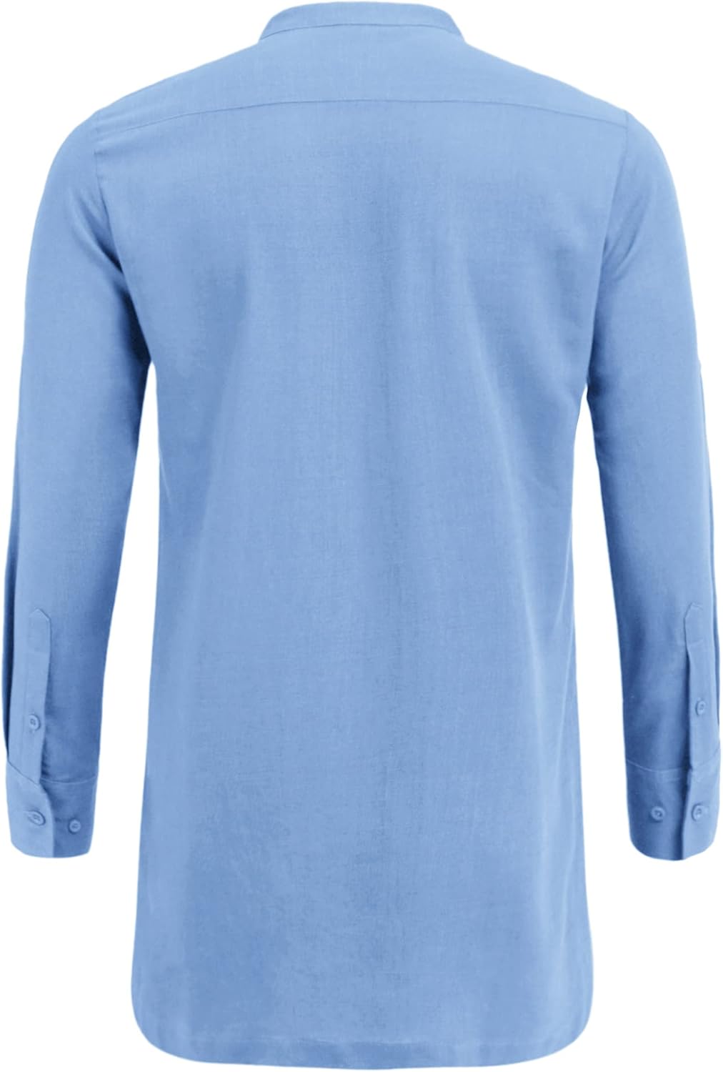 COOFANDY Men's Linen Henley Shirts Long Sleeve Collarless T-Shirts Longline Kurta Beach Shirts with Pocket - Image 8
