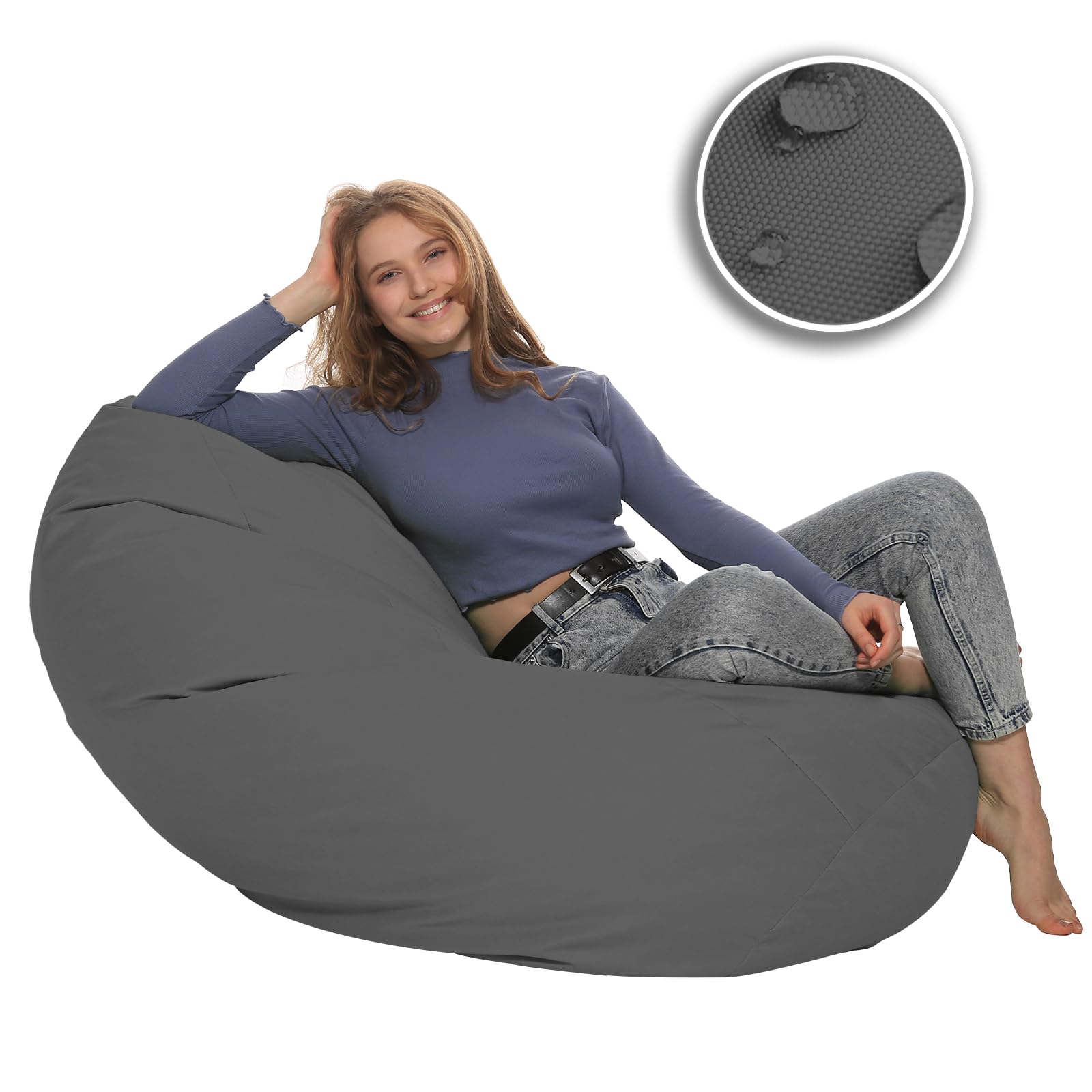 Sitzsack XXL Bodenkissen für Erwachsene & Kinder - Geeignet für Gaming oder Entspannen - Indoor wie Outdoor da er Wasserfest ist - mit EPS Perlen, Farbe:Anthrazit, Größe:XXXL