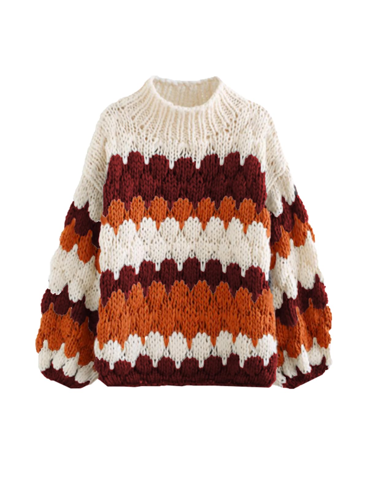 ZAFUL Womens Cute Sweaters Trendy 2025 Color Block Pullover Sweater Cable Knit Jumper Tops