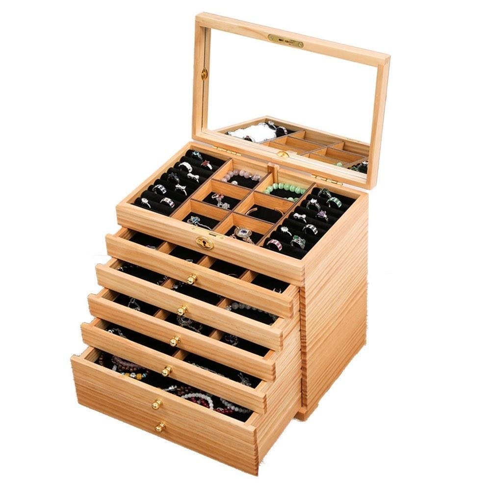 Wood Jewellery Box Seven Layers of Large Capacity Necklace Ring Earrings Storage Box Lockable Jewellery Organiser Jewelry Box