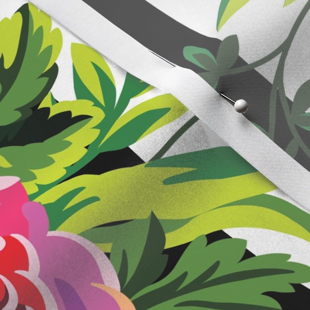 Spoonflower Fabric - Floral Pop Stripes Large Print Black White Roses Butterfly Boho Printed on Satin Fabric by The Yard - Sewing Lining Apparel Fashion Blankets Decor