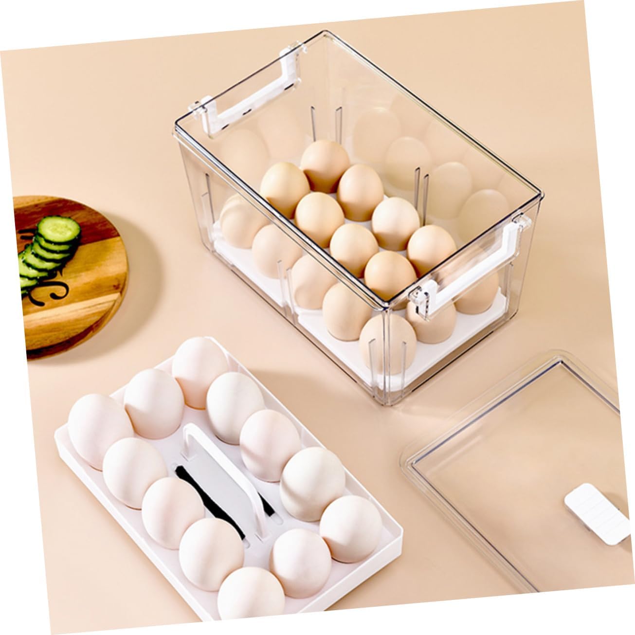 Gadpiparty 1pc Storage Box for Refrigerator Double Tray Organizer Sliding Cover Compact Design to Lock Freshness Holder for Kitchen and Freezer