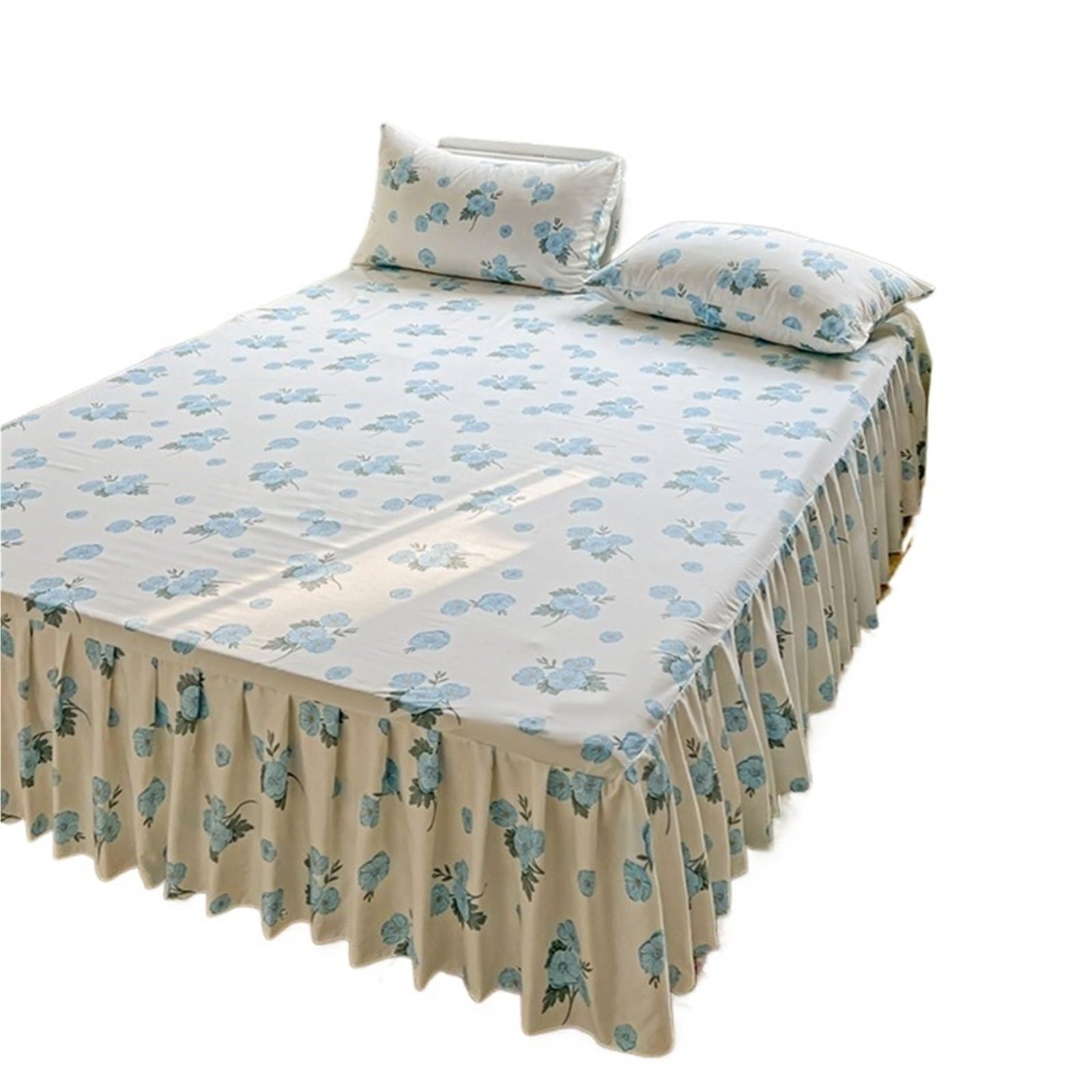 Ruffled Bedspread Printed Bed Skirt With Pillowcase Queen Size Cover Set Ruffles Mattress Protector Home Linen Soft Bedspread Jupe De Lit(M,SKing 200x220cm 3pcs)