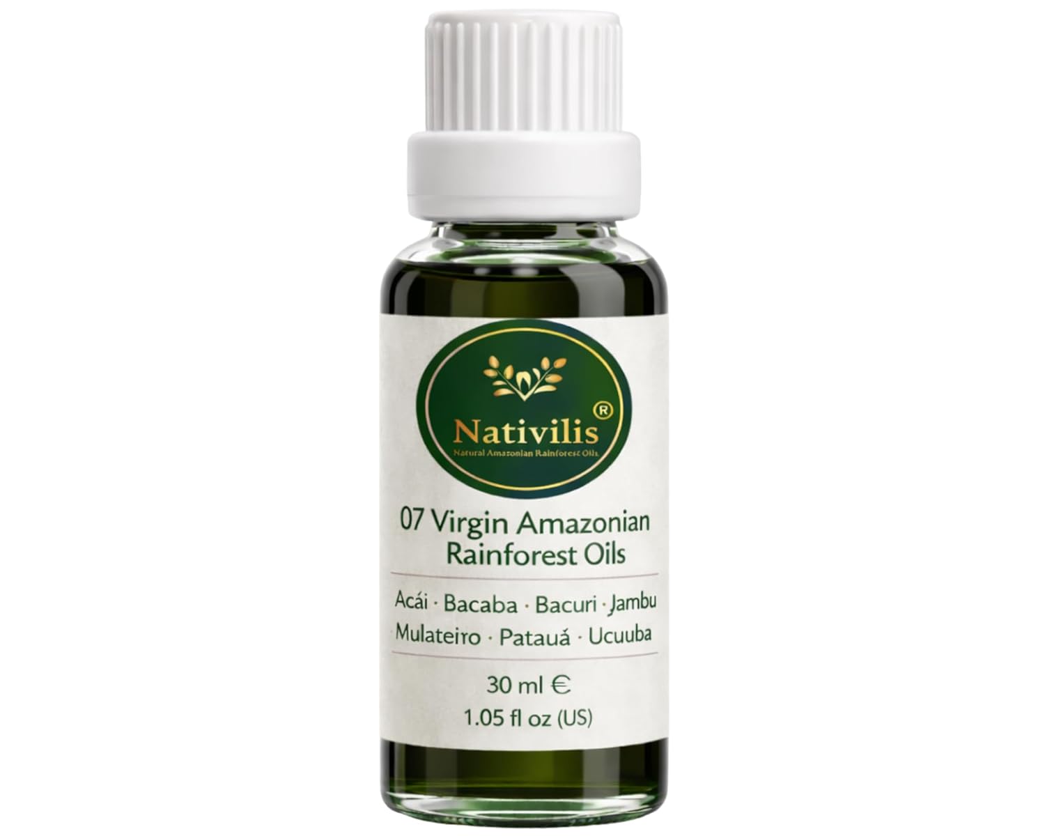 Nativilis 07 Virgin Amazonian Rainforest Oils - ACAI - BACABA - BACURI – JAMBU - MULATEIRO - PATAUA – UCUUBA - enriched seven vegetable facial oils for skin care powerful anti-aging COPAIBA properties