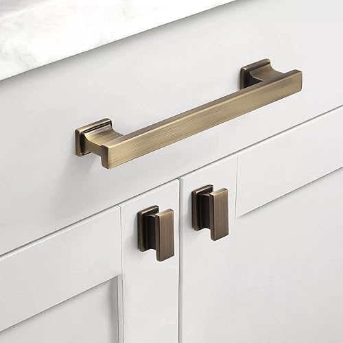 Miniatura 2 de Asidrama Paquete de 10 manijas de gabinete de cocina de latón cepillado envejecido de 5 pulgadas (5.039 in), tiradores de gabinete, accesorios de