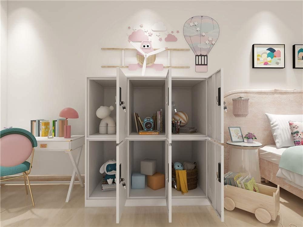 MECOLOR 6 Door Metal Office Cabinet, Employee Locker Organizer, White (Full White, 6D) with Locks for Books Storage