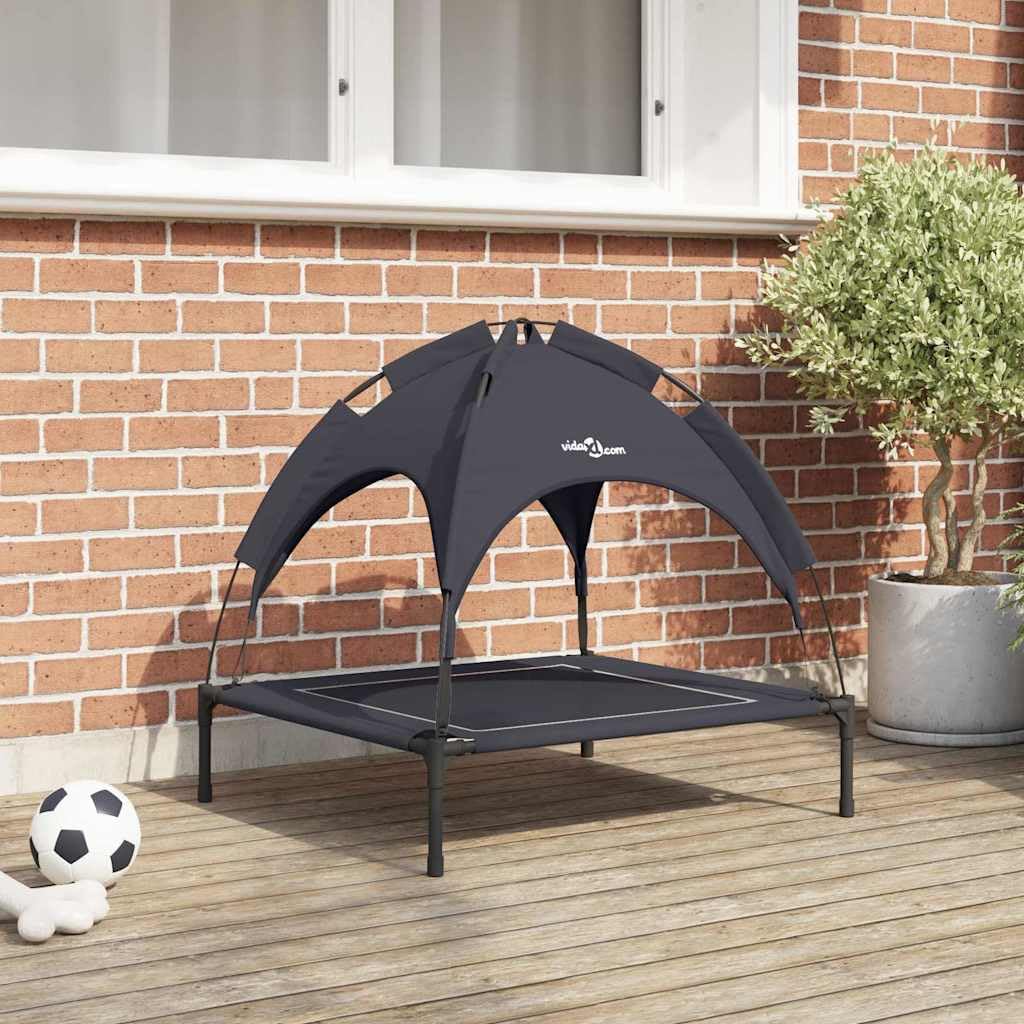 Caseta para perros al aire libre con techo, cama elevada para perros, negro, 71 x 64 x 71 cm, estructura estable de acero, cama plegable para mascotas, jardín y terraza, transpirable