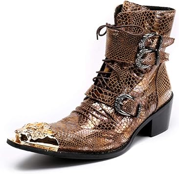 YOWAX Botines para Hombre Botas Altas de Vaquero Estilo Cordones de Metal  Puntiaguda Clásico Cuero Genuino Cuba Tacón Fiesta Casual Vestido de Novia Botines  Oro EU 38-46 : Amazon.es: Zapatos y complementos