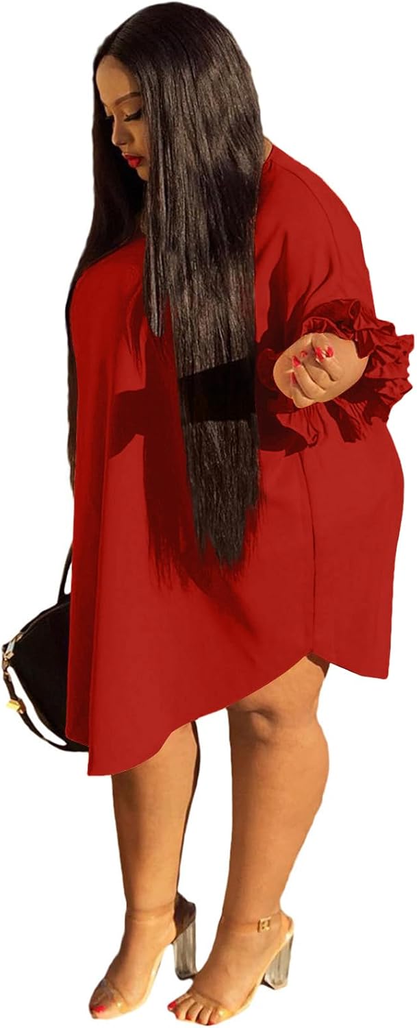Ekaliy Women's Casual Vintage Ruffle Sleeve Loose Party Midi Plus Size Dress Casual Summer - Image 2