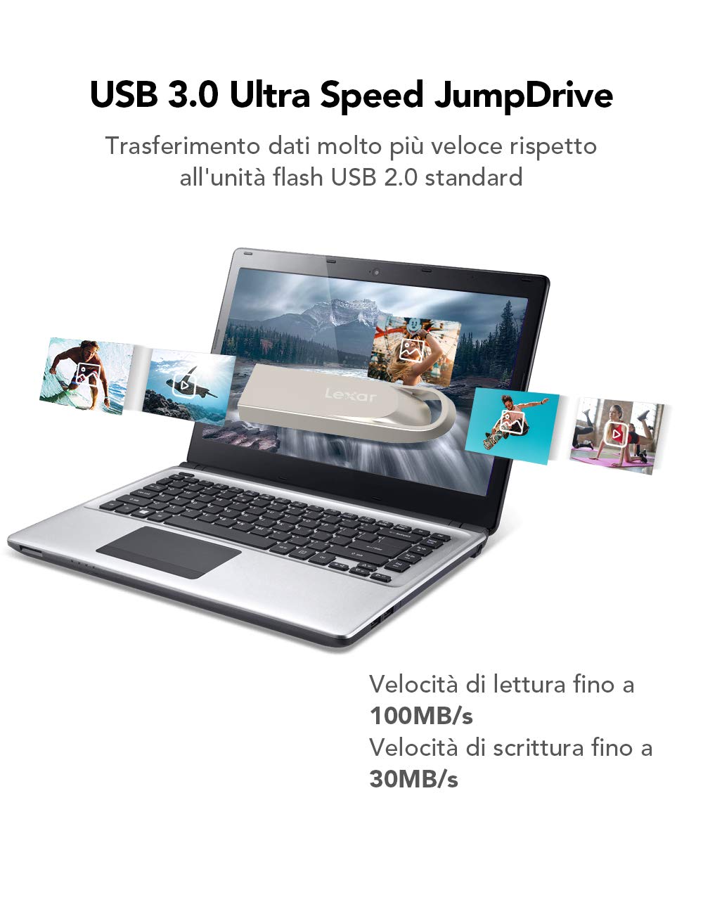 Lexar Chiavetta USB 64 GB, Pen Drive USB 3.0, USB Flash Drive Velocità di Lettura Fino a 100 MB/s, Metallo Memoria USB Stick per PC, Laptop, Computer, Auto, TV