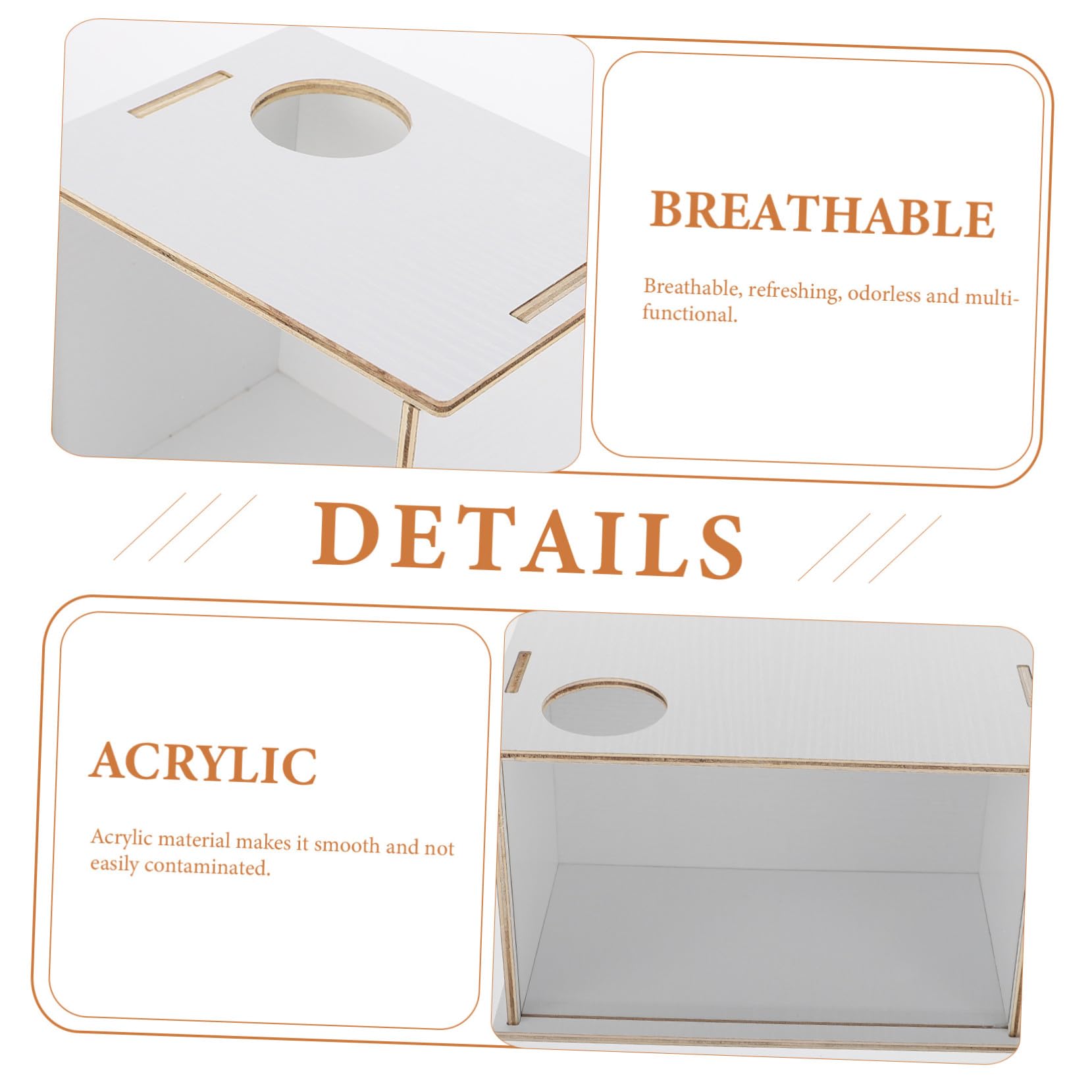 Hamsterbadewanne Sicher und Praktisch Multifunktions aus Acryl und Holz Dekorative Weiße Sandbadebox für Meerschweinchen und Kleintiere im Haushalt