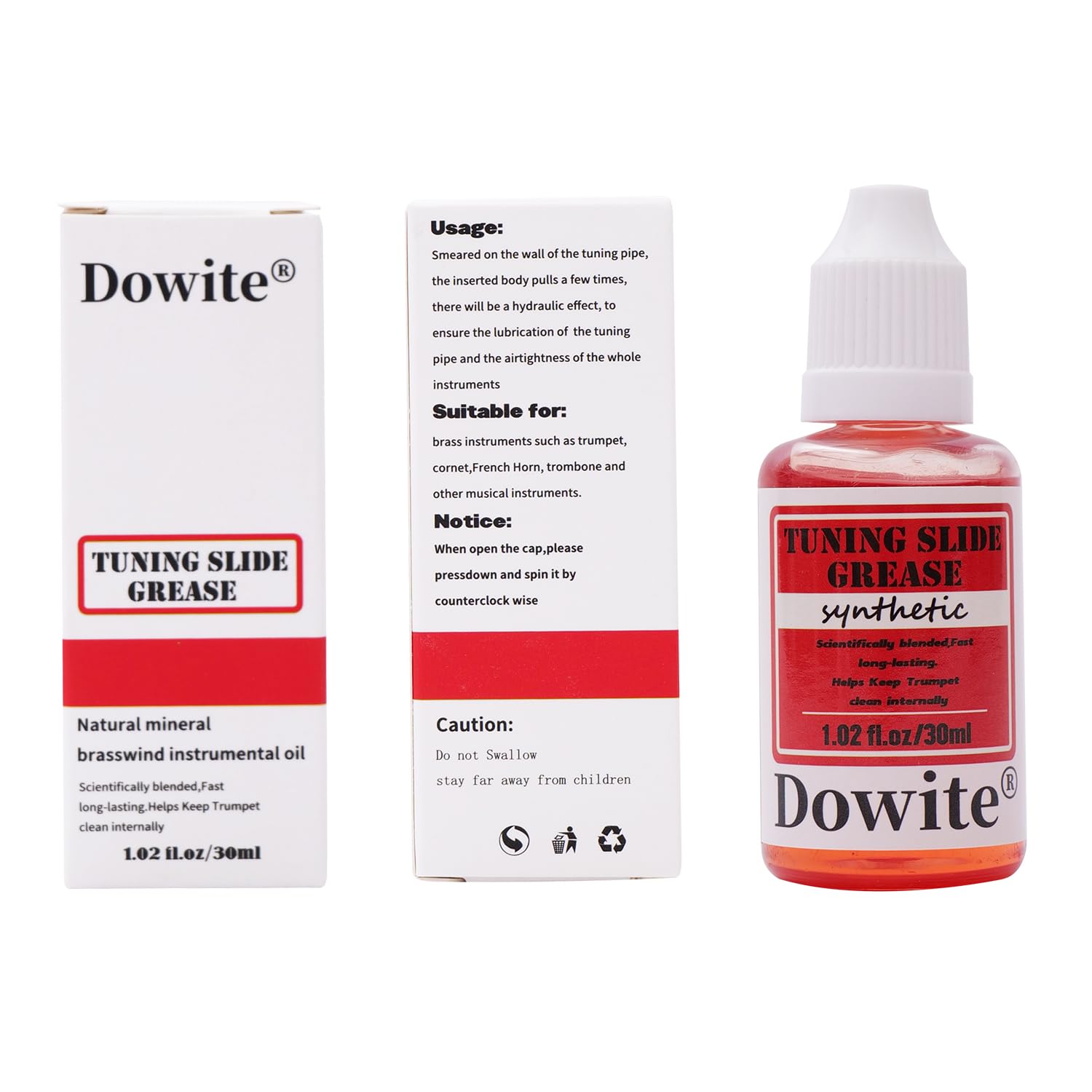 Dowite 30ml(1.02 fl.oz) Premium Synthetic Tuning Slide Grease Oil for Trumpet,Trombone,French Horn,Tuba,Euphonium and Other Brass Instruments