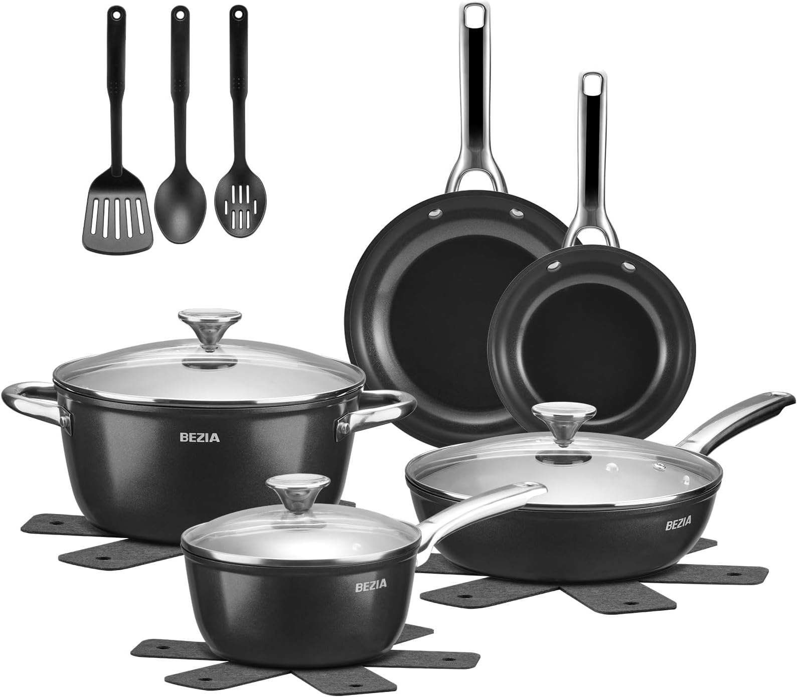 TIAJO Ceramic Nonstick Cookware Set, 9.5 Inch Fry Pan and1