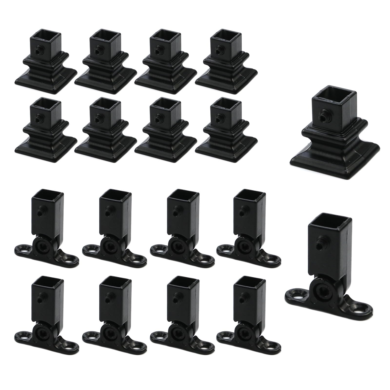 KUMGROT 8 Pcs Zinc Alloy Baluster Shoes Set Balusters for Staircase Interior Black Baluster Screw Down Swivel Shoe Rotatable for Use with 1/2" Square Balusters