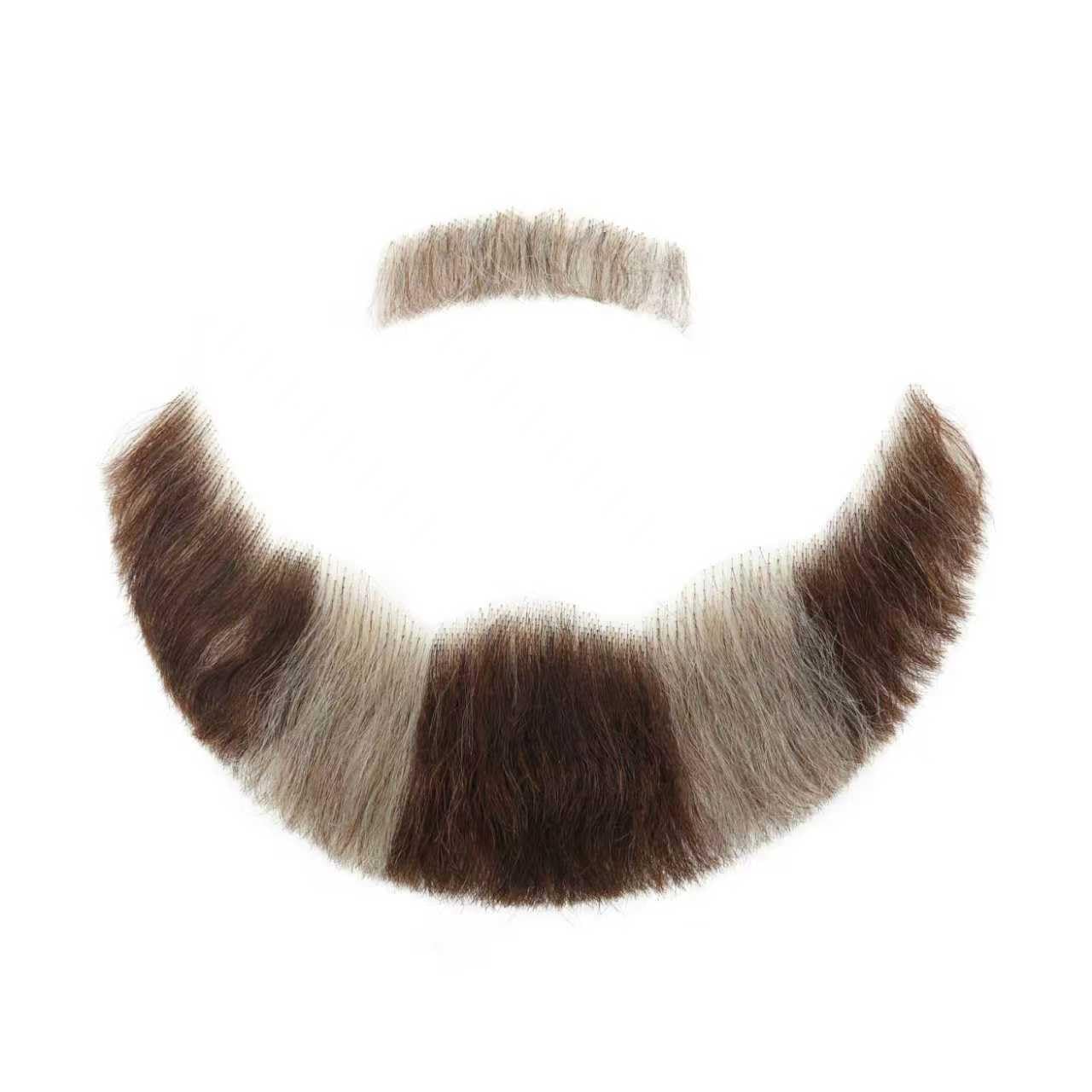 MODERN QUEEN Complete Full Chin Hair Beard, Human Hair Mustache, Handmade Lace Invisible Fake Beard, Realistic And Reusable, Suitable For Makeup Stage, Cosplay, Costume Party(Large, Brown)