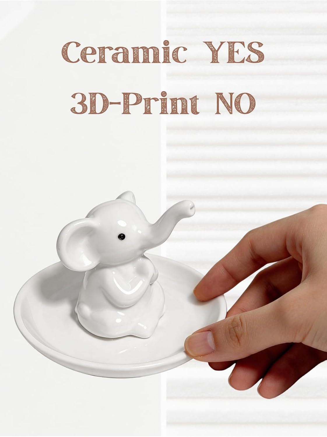 Ceramic White Elephant Ring Holder – Yoga Pose Jewelry Tray for Vanity & Kitchen Sink – Zen Home Decor Trinket Dish, Meditation & Elephant Gifts for Women