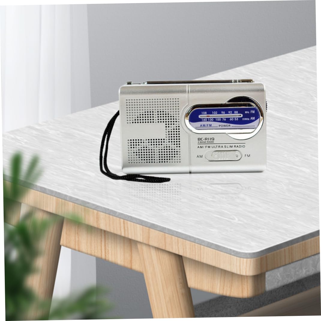 Mini radio BC-R119, radio portátil de bolsillo con antena telescópica AM FM, receptor mundial, altavoz, funciona con pilas, color plateado (sin pilas), radio pequeña, radio portátil Dab, radio FM, rad — view 2