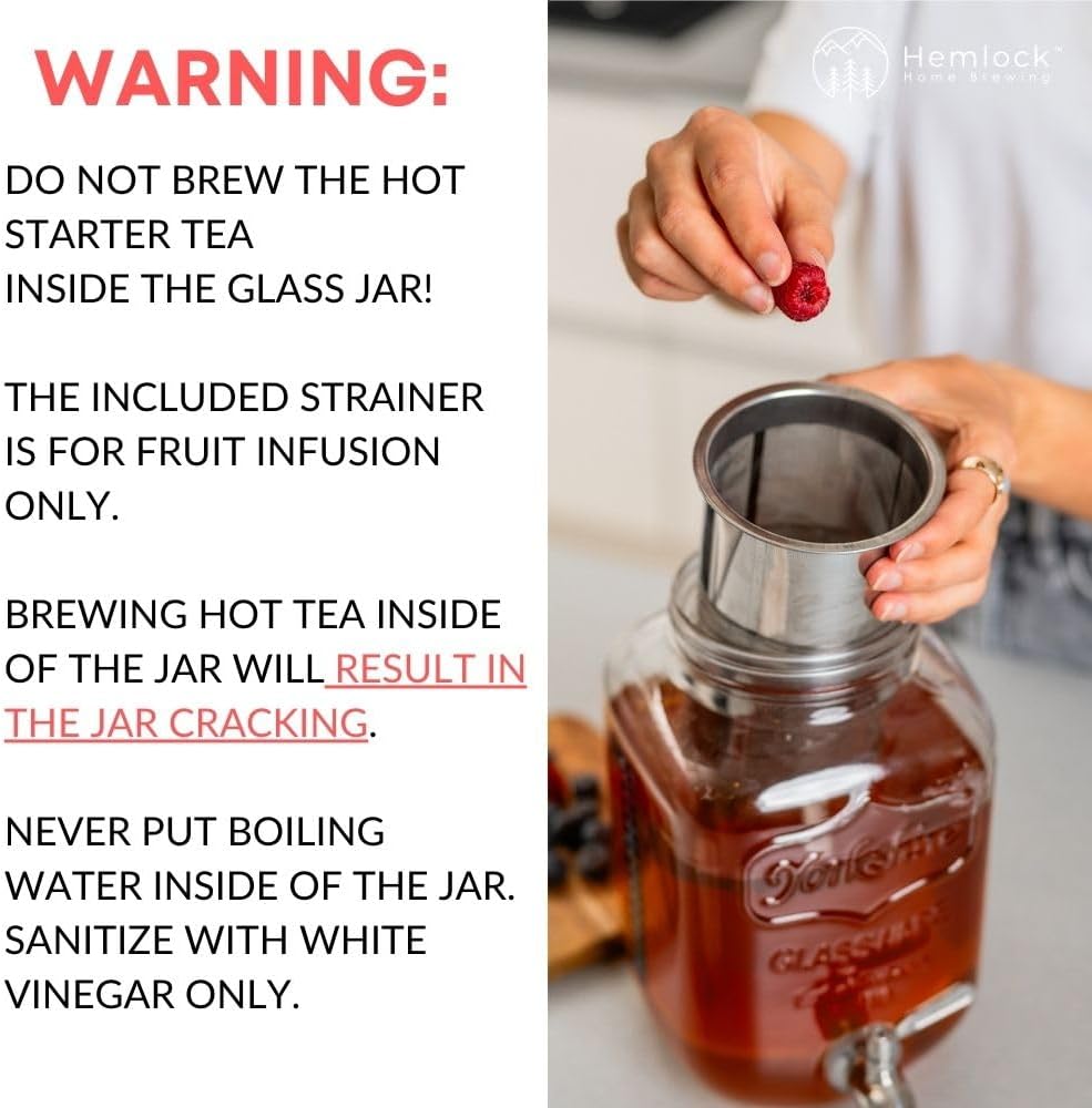 1 Gallon Kombucha Jar Starter Kit with Spigot, Continuous Kombucha Brewing Jar Kit, Glass Kombucha Starter Kit with Stainless Steel Mesh Filter (1GKJ)