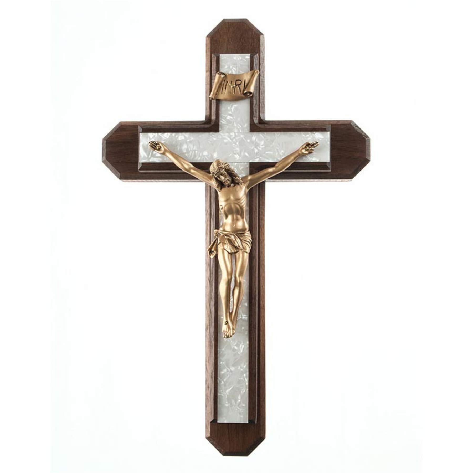 Walnut Wood with Pearlized Epoxy Inlay Cross Crucifix, 13 Inch