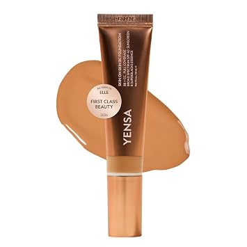 YENSA BC Foundation - Full Coverage Foundation, CC & BB Cream In One with SPF 40 - Enriched With Hyaluronic Acid & Peptides to Hydrate & Firm Skin - Korean Skin Care Makeup - Deep Warm 1 oz