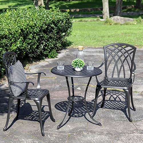 Image of NUU GARDEN Patio Bistro Sets 3 Piece Cast Aluminum Bistro Table and Chairs Set with Umbrella Hole Bistro Set of 2 for Patio Backyard, Black