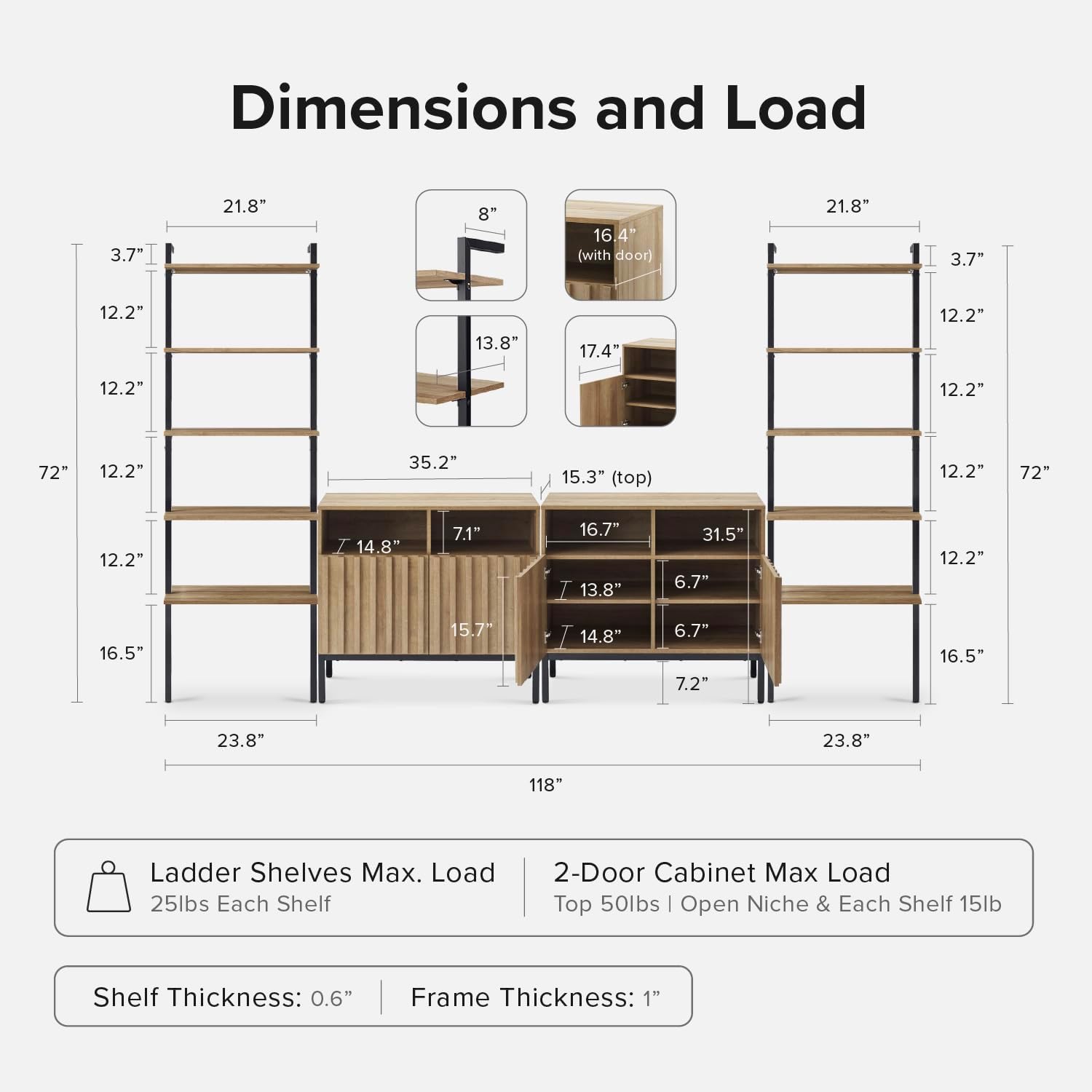 mopio Norwin 4 Piece Entertainment Center with Storage, 70" TV Stand, Industrial Modern Television Accent Cabinet, Oak Wood Media Console Table with 5-Tier Shelf Bookcase (5-Tier Cabinet Set)