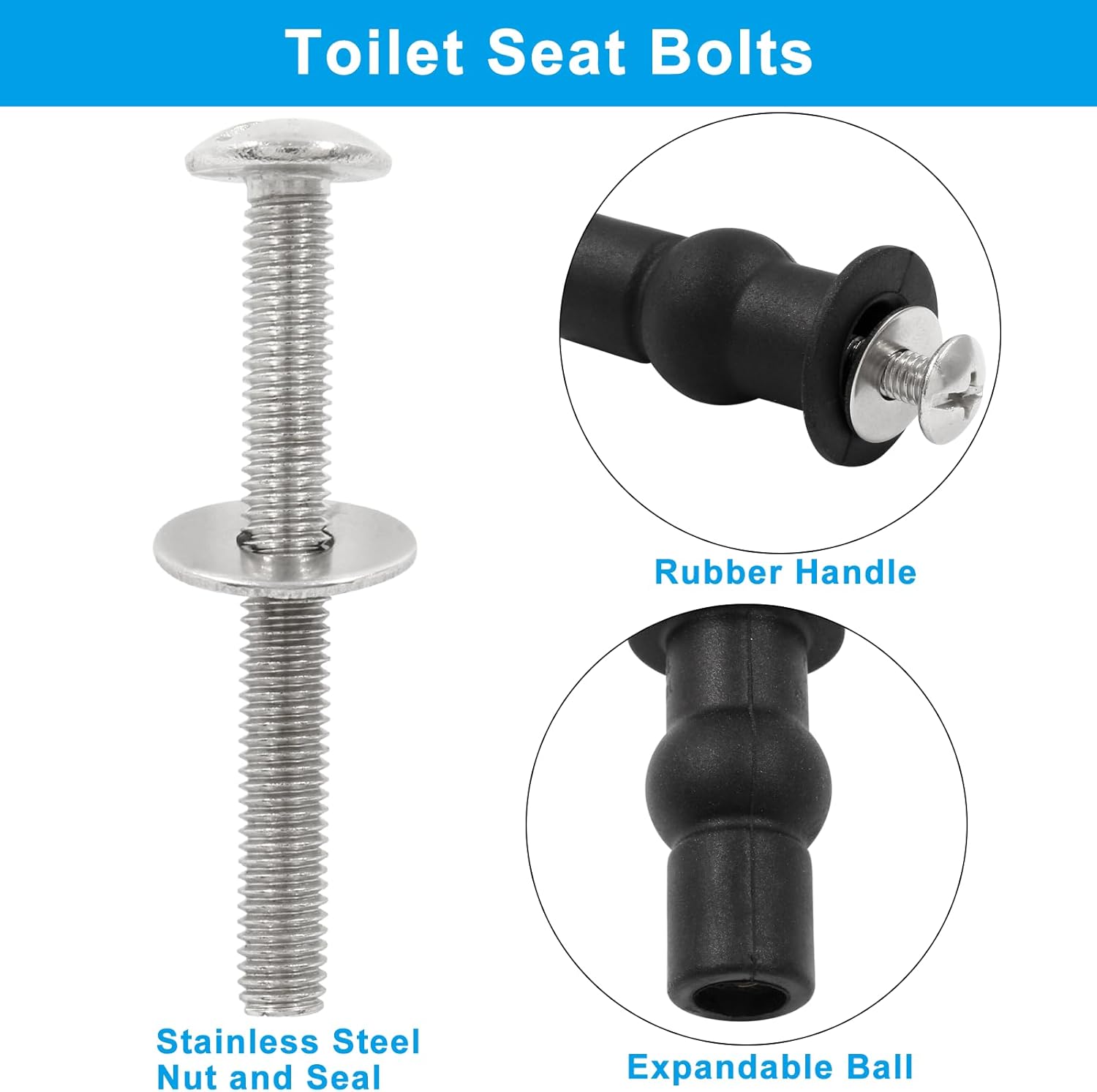 2 Pcs Toilet Seat Hinges Screws Expanding Rubber Bolt Top Nuts for Toilet Seats Top Fixing Replacement Part Toilet Seat Blind Hole Fixing Kit(1.87 Inch)