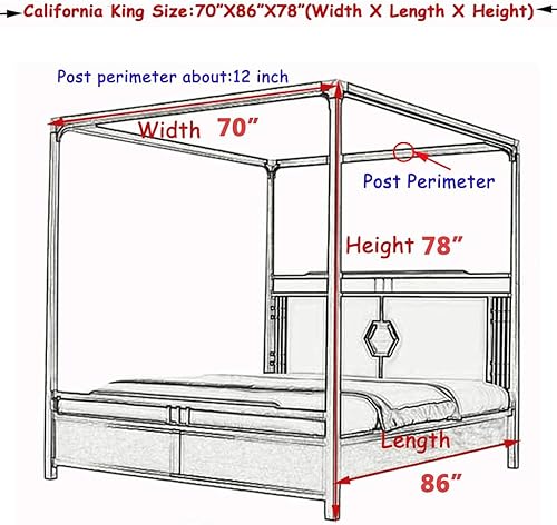 Vista 96 de Toldo de cama de 4 postes de esquina de princesa y bonita mosquitera para cama de niñas, dormitorio de adultos, habitaciones de niños; red de Vino
