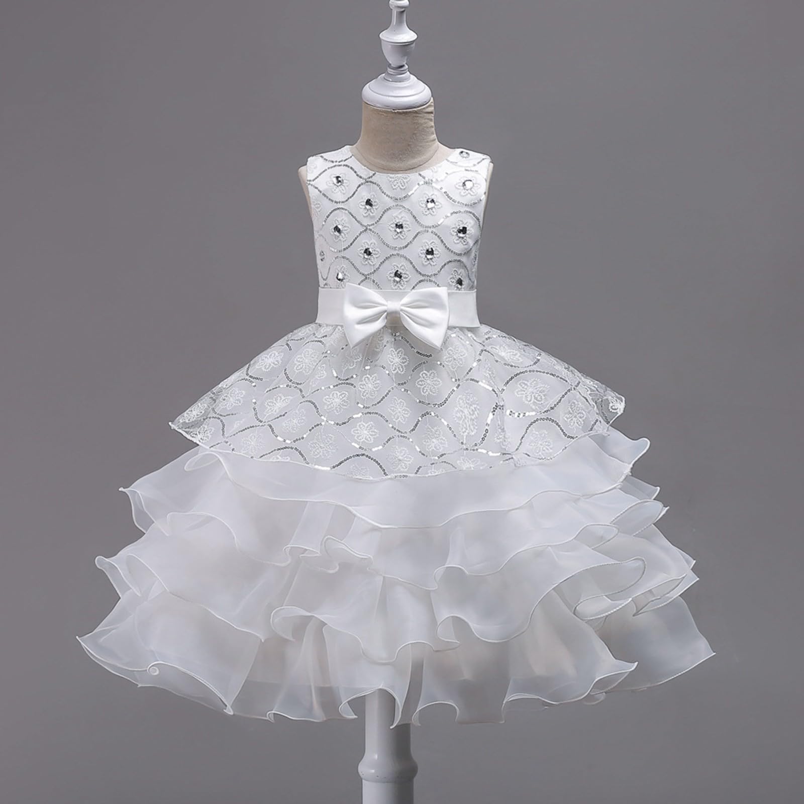 Mädchen Prinzessin Kleid Pailletten Tüll Blume Rundkragen Ärmellos Formalkleid Geburtstag Party Hochzeit Brautjungfer Mädchen Abendkleider Kleinkind