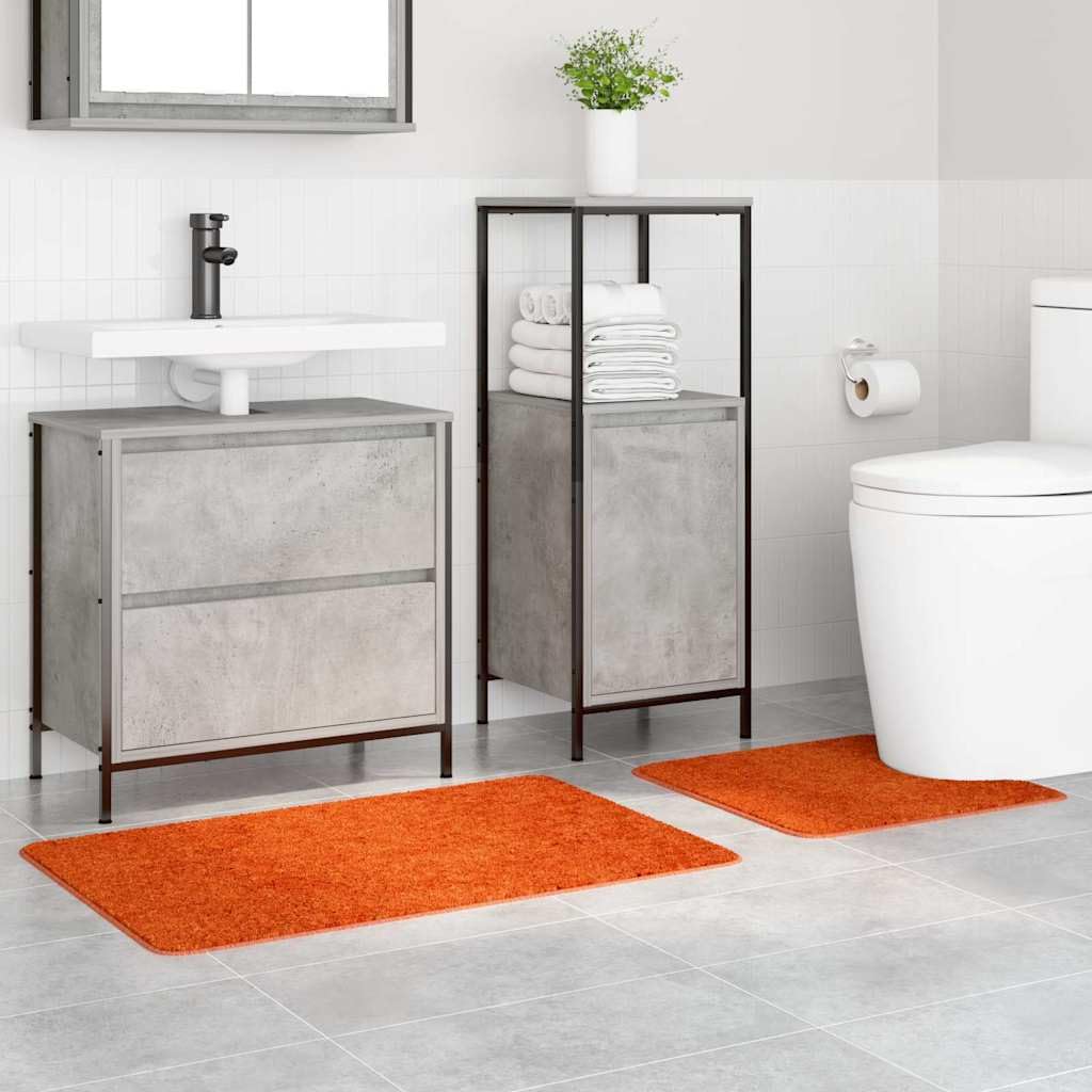 2 TLG. Badematten-Set Orange, rutschfeste Badvorleger mit Toilettenausschnitt 50x50cm und Badteppich 60x90cm aus weichem Polypropylen