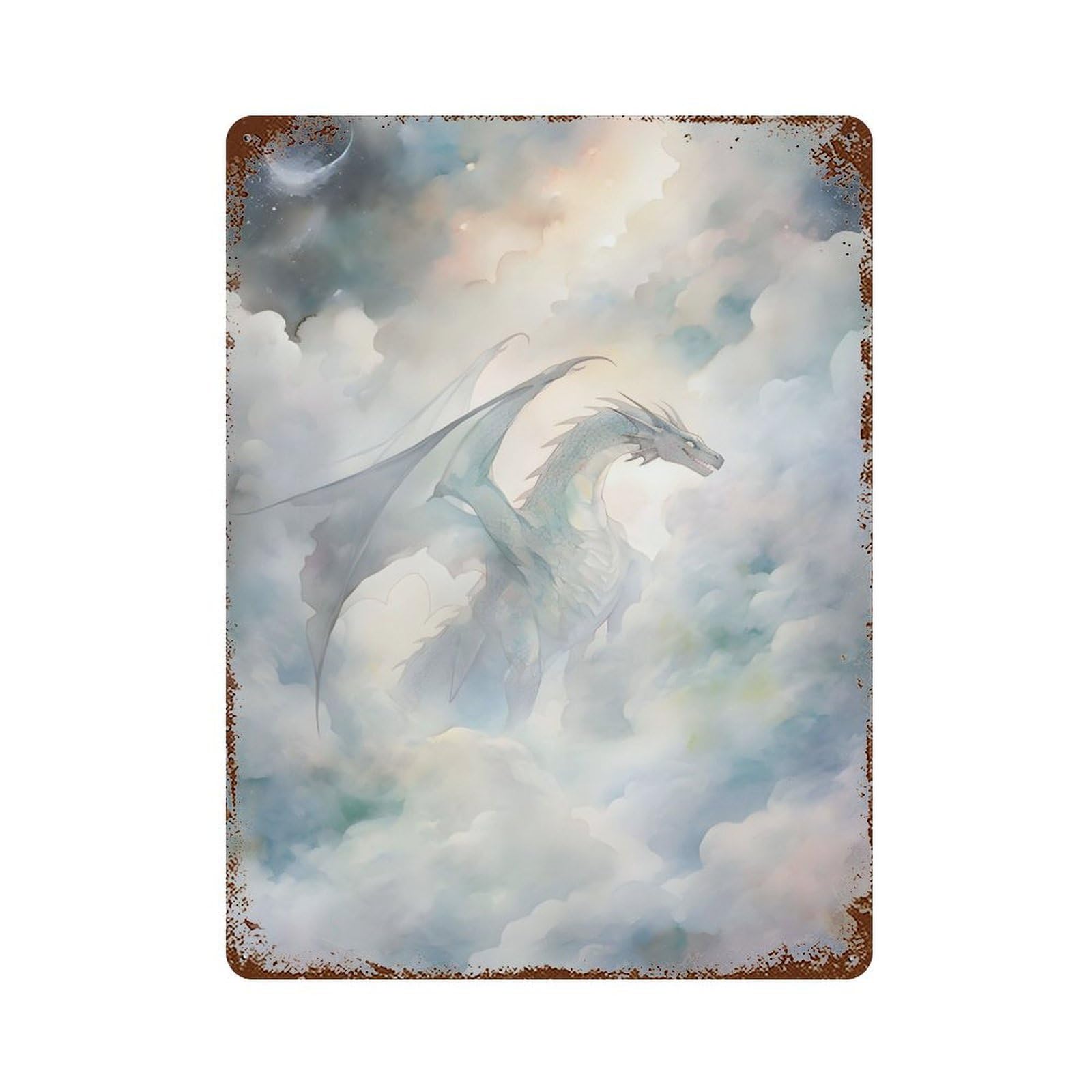 Dragon in The Sky Rustic Tin Plaque 15.7"x11.8", for Shed, Workshop And Garage Wall Decor, Rustic Home Decor