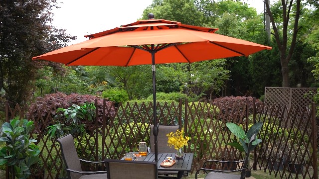 10 ft Patio Umbrellas 3 Tier Vented for Outdoor Garden Backyard, Red