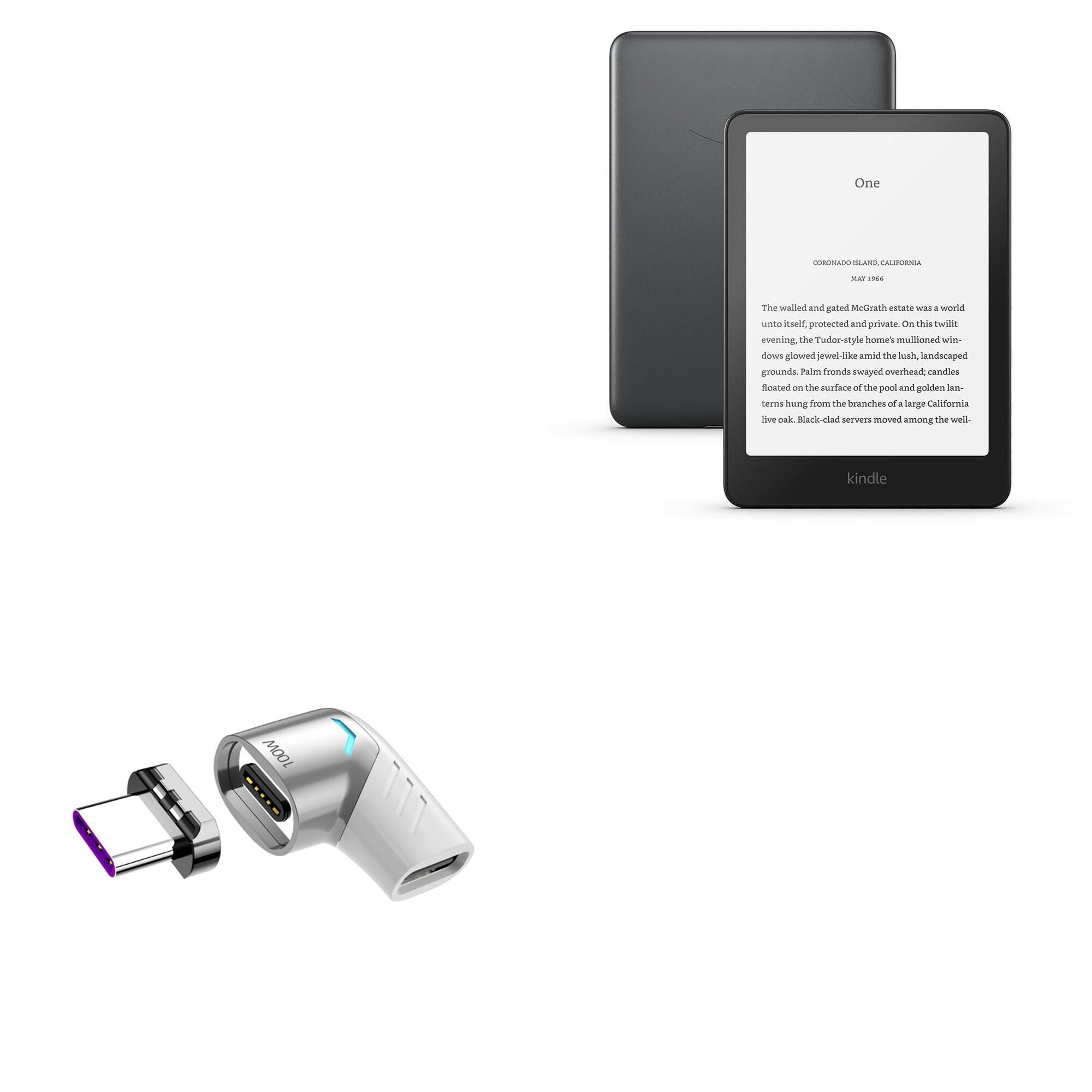 BoxWave Adapter Compatible with Amazon Kindle Paperwhite 12th Gen (7 in) - MagnetoSnap PD Angle Adapter, Magnetic Charging Connector Device Saver - Metallic Silver