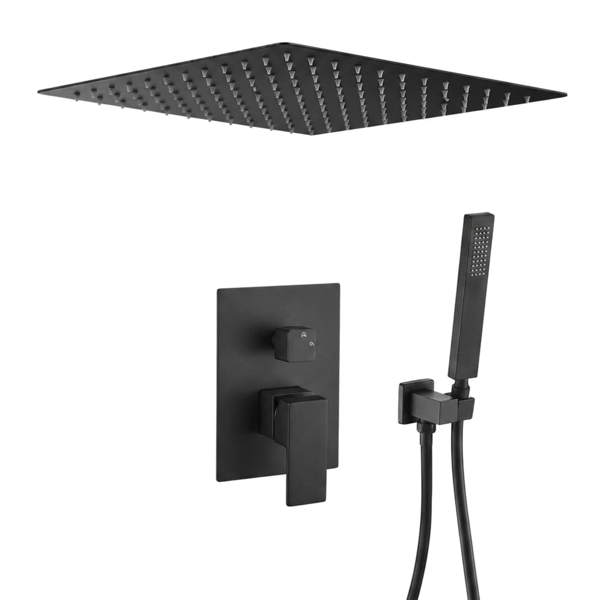 VALAZ Ducha Encastrada Negro Mate | Ducha Monomando 2 Vías, Rociador Efecto Lluvia | Instalación en Techo Fácil y Rápida | Inoxidable, Cuadrada, Rociador 30 cm, Serie Tajo