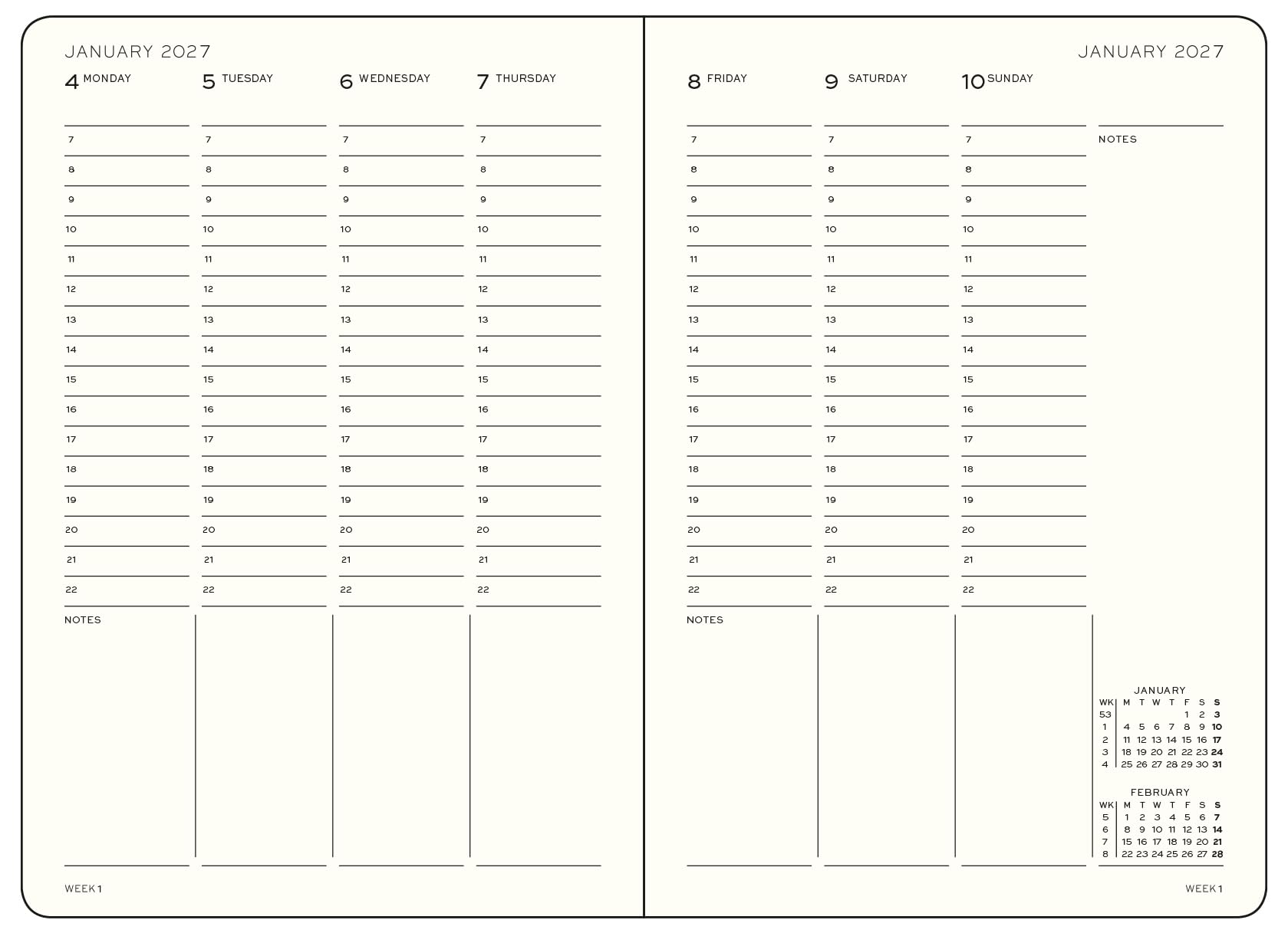 LEUCHTTURM1917 - Agenda settimanale accademica media, copertina rigida, formato A5, 18 mesi, luglio 2026 - dicembre 2027, inglese, nero