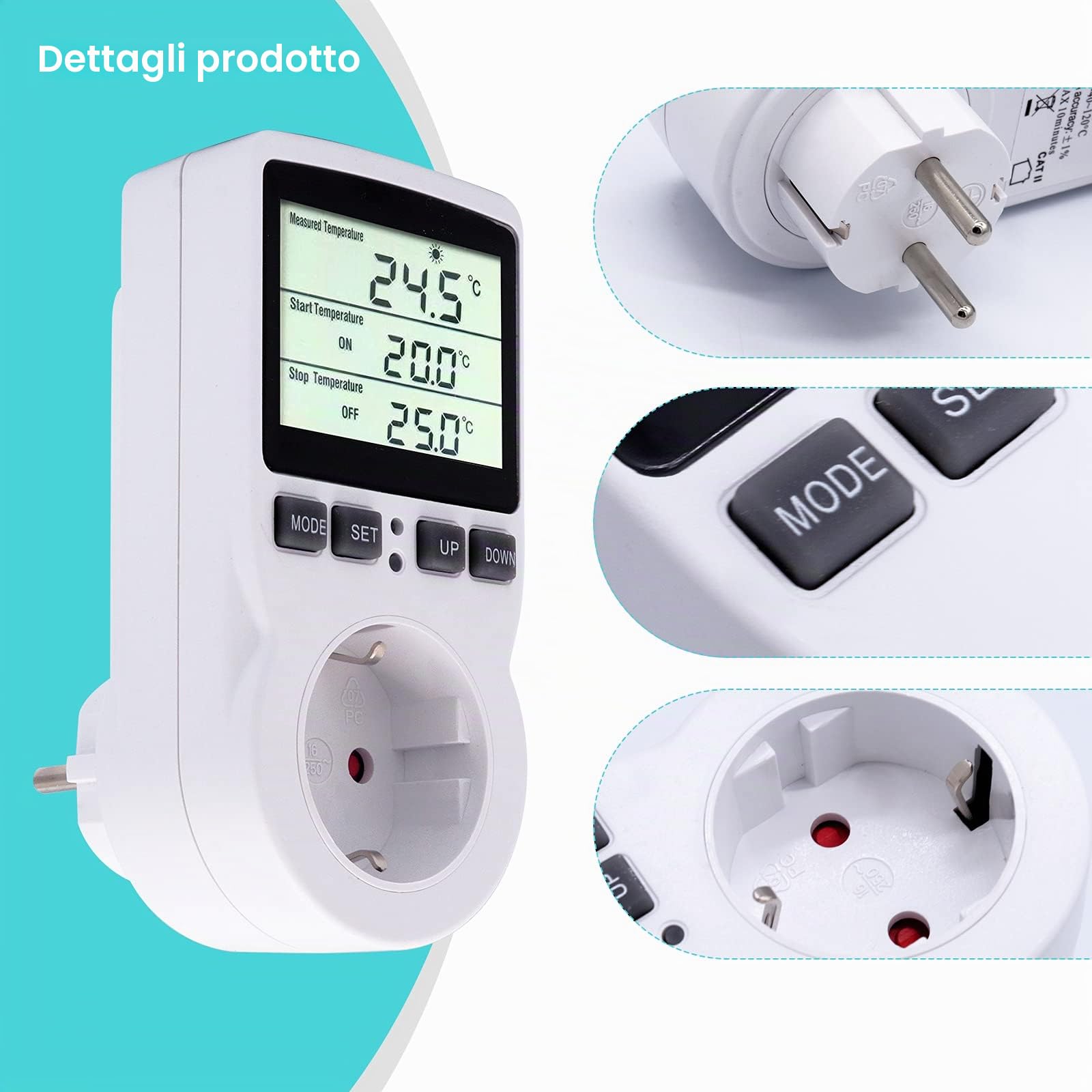 RUIZHI Digitale Termostato Regolatore Temperatura LCD Multifunzione con Timer e Sonda per Serra, Acquario, Riscaldamento, Terrario, Acquario, Rettili, Incubatore (EU)