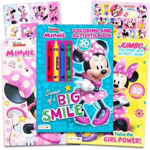Disney Minnie Mouse Coloring Book Bundle -- 3 Pack Coloring Books with Stickers (Minnie Mouse Party Supplies Pack)