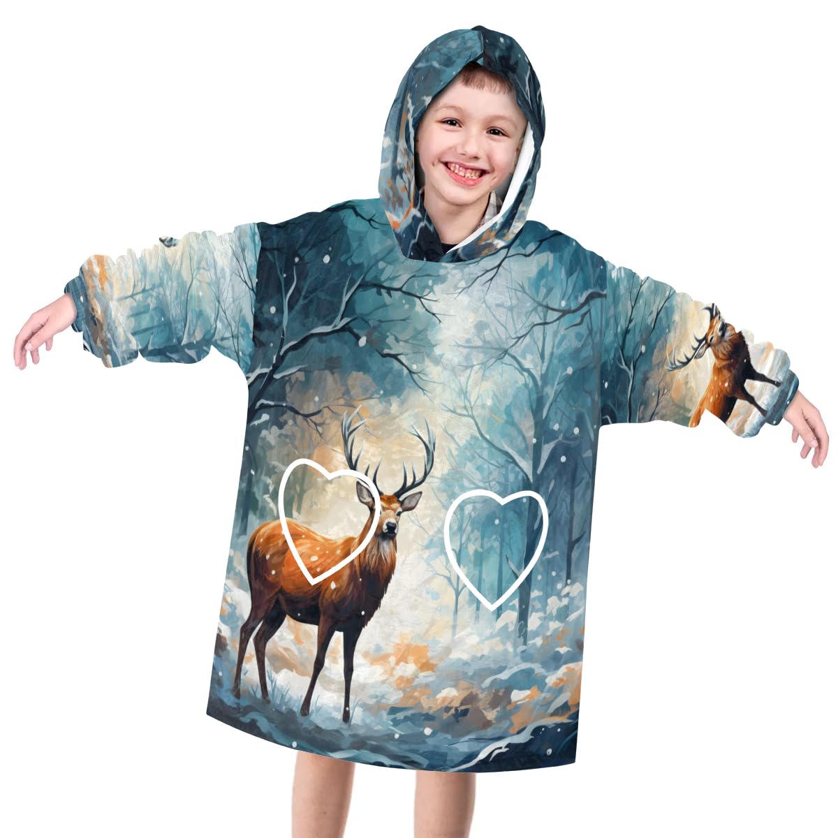 Pardick Wearable Blanket Hoodie for Kids, Timid Deer Fleece Sweatshirt Blanket Oversized Blanket Sweatshirt with Pocket Flannel Warm Hooded Blanket 6-10 Year Old Girl Boy Gift, One Size