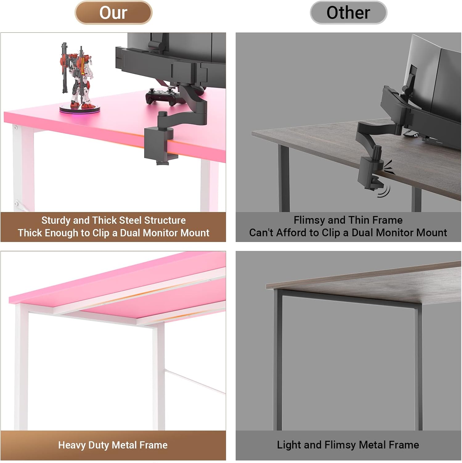 Diagram illustrating correct and incorrect sitting postures at a desk, emphasizing how the movable monitor stand helps achieve an ergonomic position.