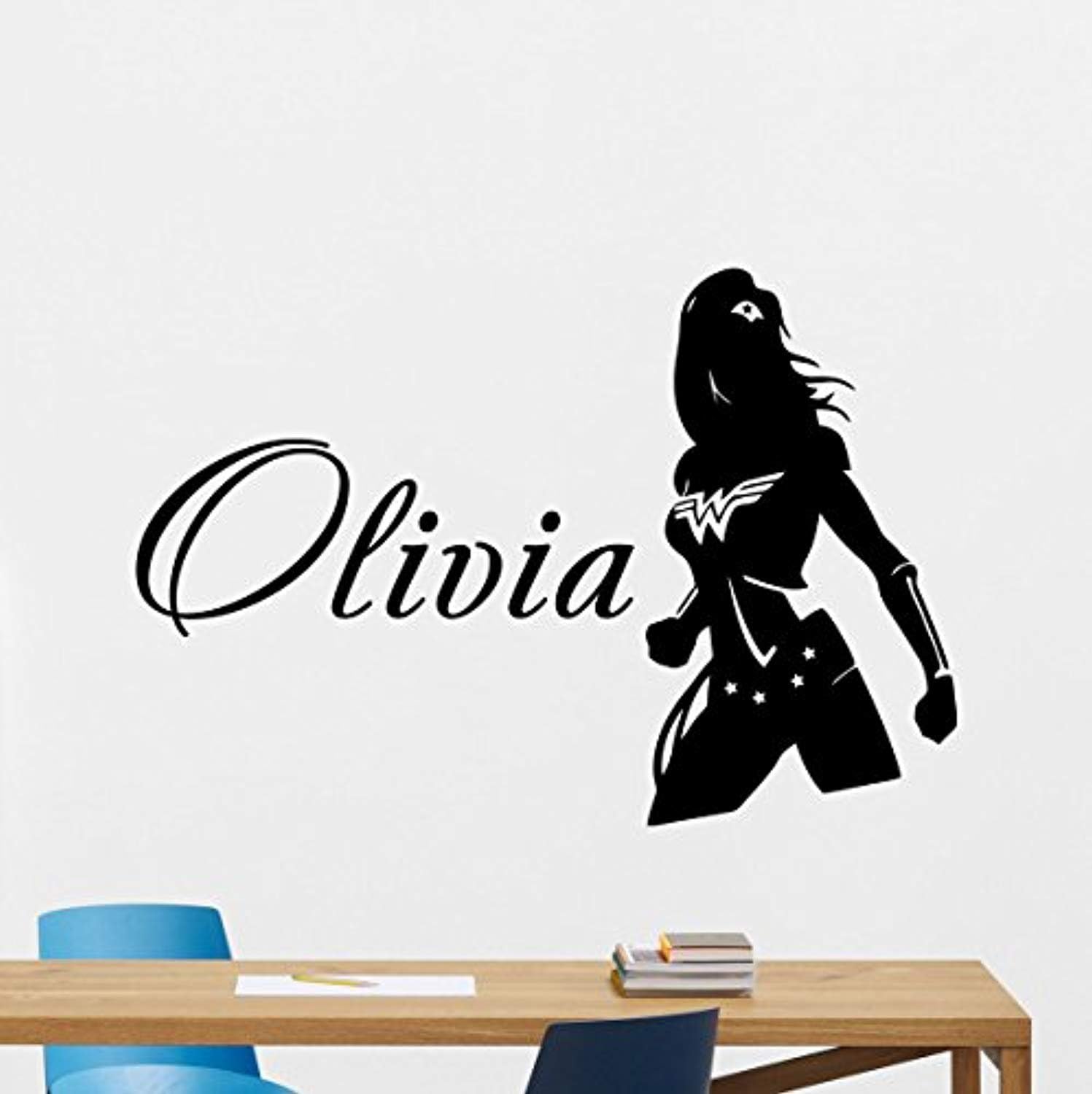 Personalized Wonder Woman Wall Decal Marvel Comics Girl Custom Name Superhero Vinyl Sticker Wall Decor Cool Wall Art Kids Teen Girl Room Wall Design Modern Bedroom Wall Decor Mural 169RT