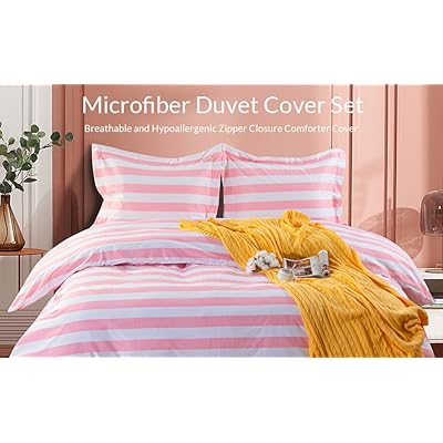 NTBAY 3 Pieces 100% Brushed Microfiber Striped Duvet Cover Set, Super Soft Black and White Printed Reversible Design… 61BdpIG3q+L. SS400