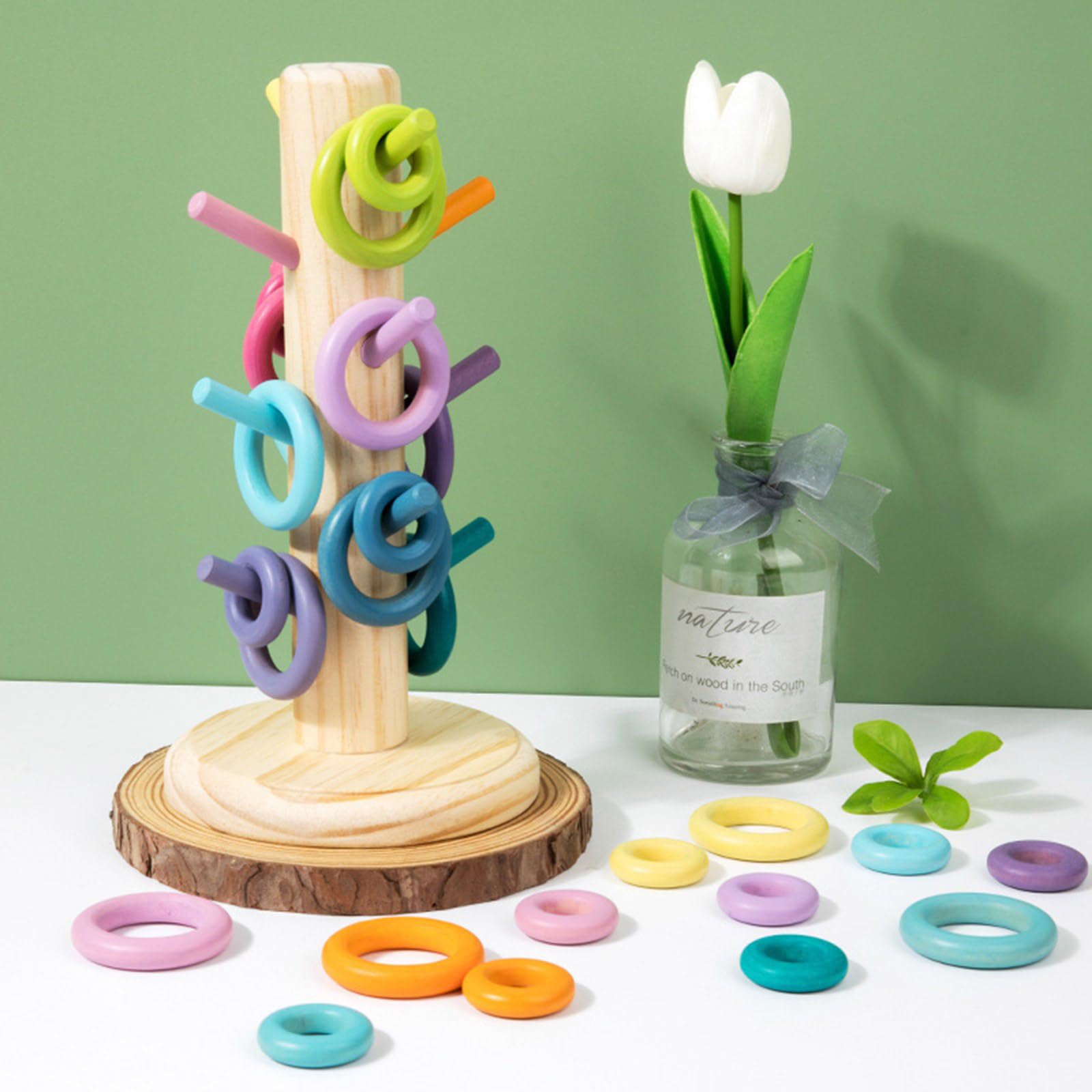 Ringwurfspielset aus Holz für Vorschulalter, praktische Lernfähigkeiten fördert Aktivitätsringe aus Holz für die Entwicklung der Feinmotorik von Kindern