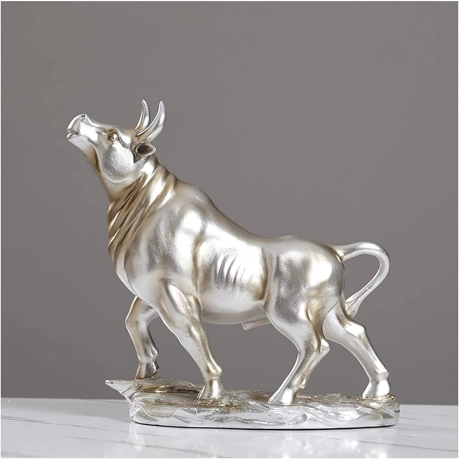 MNUvxzaewf Statue Model Modern Silver Blue Bull Out Cattle Sculpture Creative Resin Ox Figurine Fashion Home Decor Furnishing(Silver)