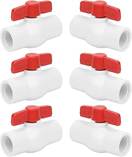6Pcs 3/4" Female Threaded PVC Ball Valve Water Pipe Shut-off Valve (Female x Female) 3/4Inch PVC FNPT Female Thread Shut off Ball Valve with Red T-Handle, SCH40