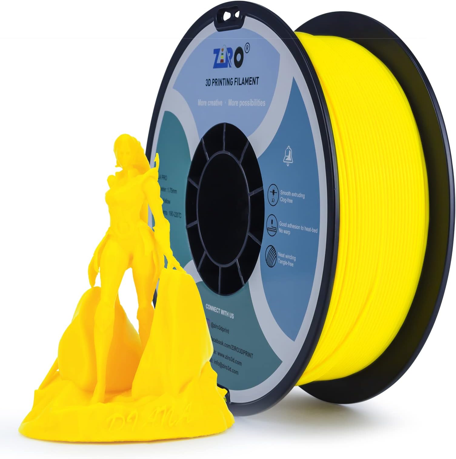 ZIRO PLA Filament 1.75mm, 3D Printer Filament PLA PRO Basic Color Series 1.75MM 1kg (2.2lbs), Dimensional Accuracy +/- 0.03mm, Yellow