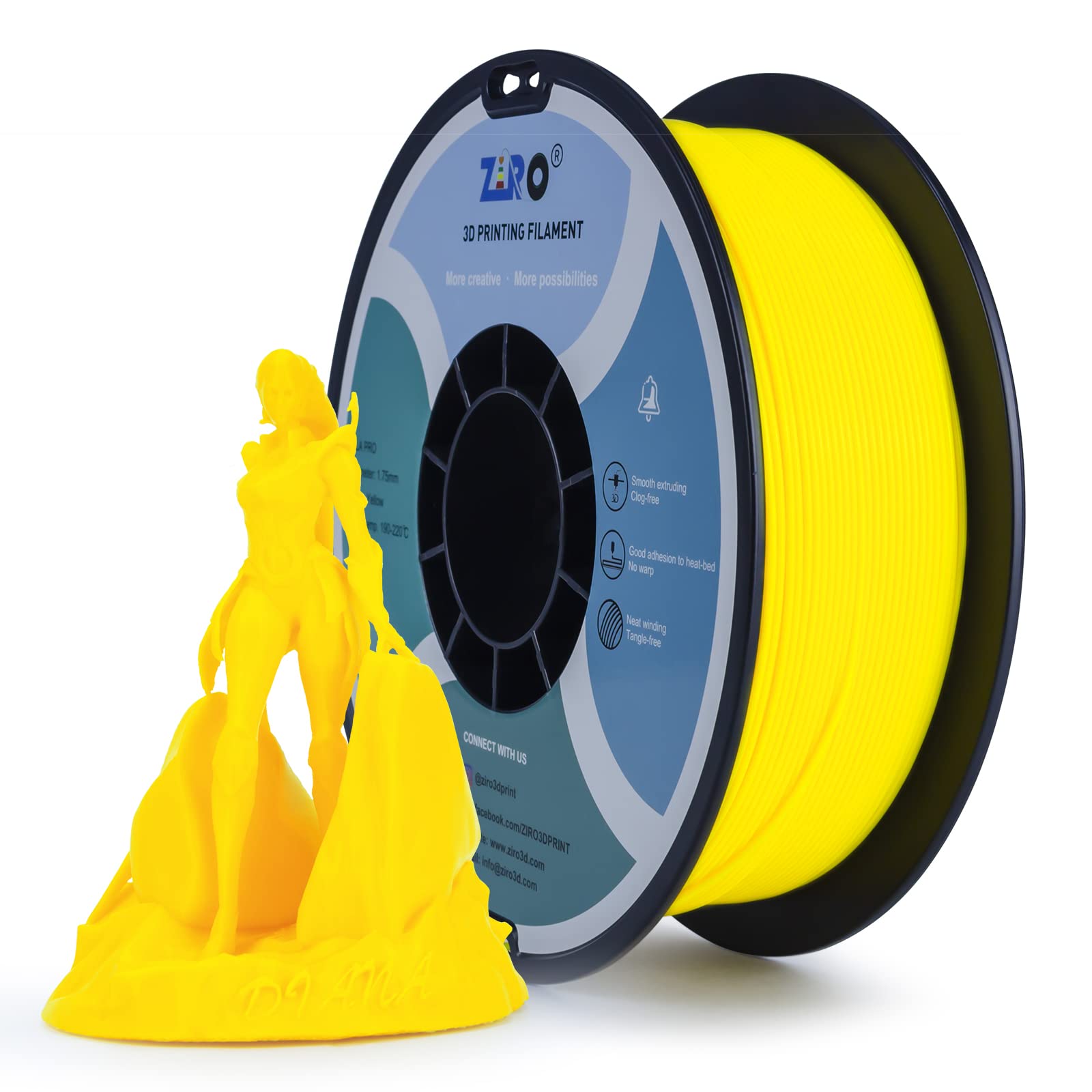ZIRO PLA Filament 1.75mm, 3D Printer Filament PLA PRO Basic Color Series 1.75MM 1kg (2.2lbs), Dimensional Accuracy +/- 0.03mm, Yellow