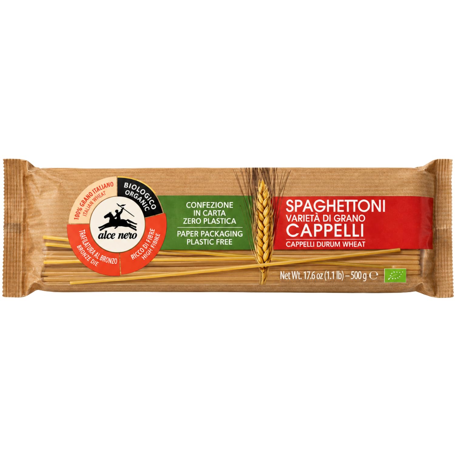 Spaghettoni di Semola di Grano Duro Cappelli Biologici, Pasta Italiana da 500 g, Ideali con Sughi al Pomodoro, Variazioni 4/8/12 Pezzi (12 PEZZI)