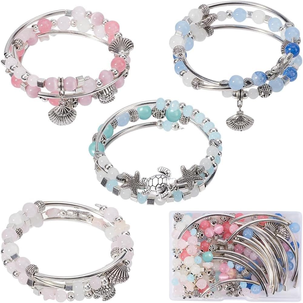 SUNNYCLUE 4 Sets Multi Layer Bracelet Making Kit Bohemian Wrap Bracelets Ocean Animal Charms Sea Turtle Starfish Shell Charm Summer Hawaii Glass Beads for Jewelry Making Kits Adults DIY Supplies