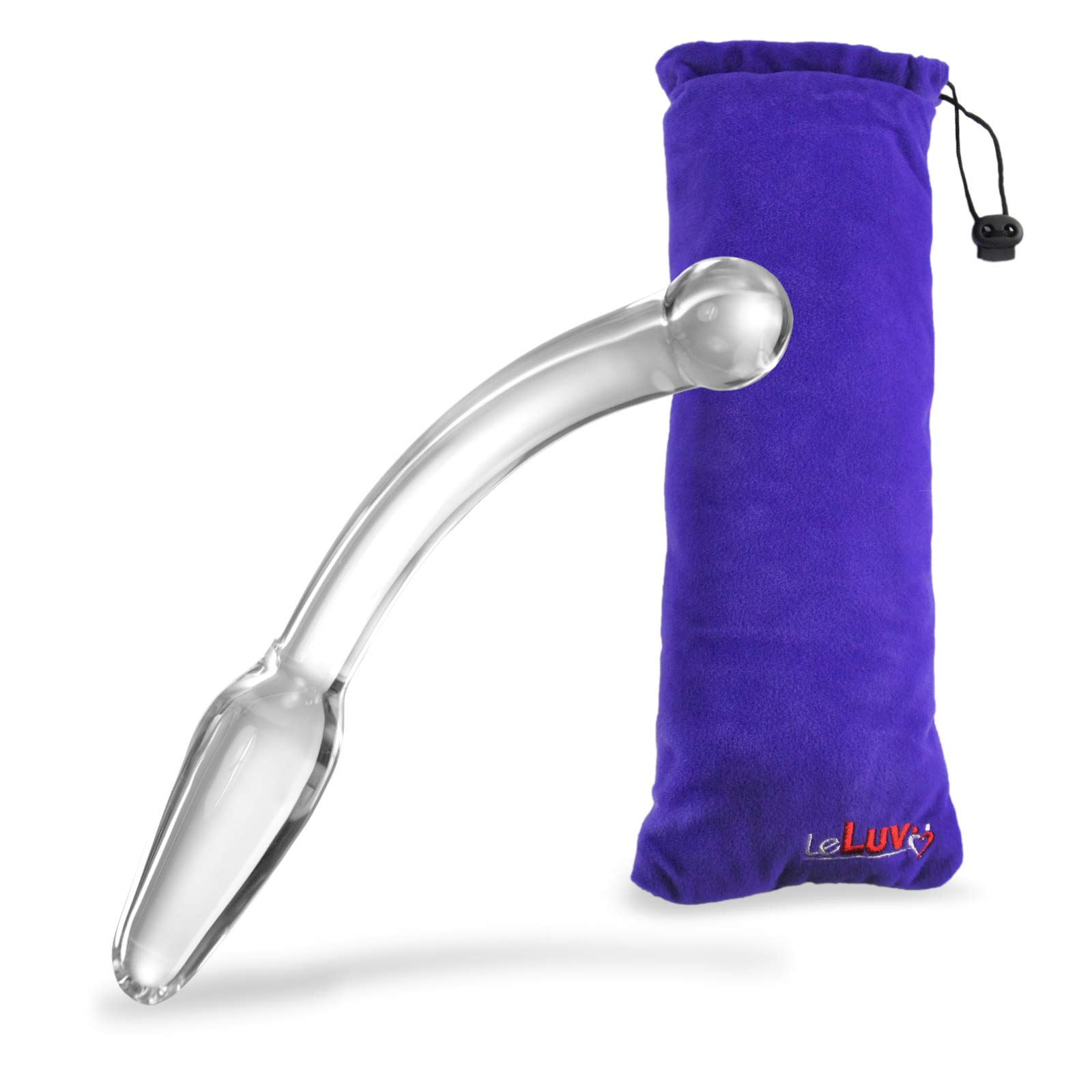 LeLuv Small Glass Prostate Massager Clear Anal Wand G-Spot Toy with Premium Padded Pouch