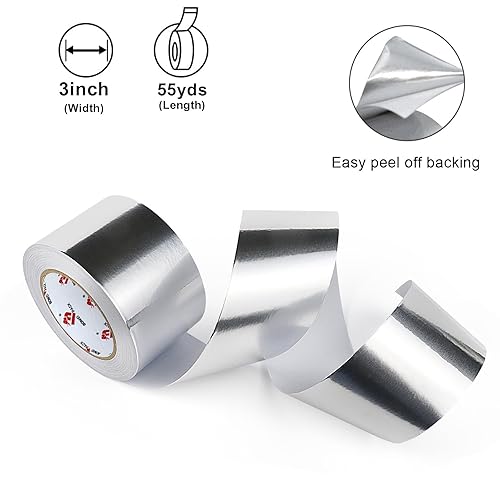 Miniatura 3 de BOMEI PACK Cinta de papel de aluminio, cinta adhesiva de metal resistente, cinta plateada de alta temperatura, perfecta para sellar y parchear,